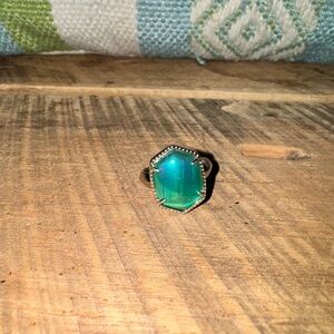 Kendra Scott Daphne Silver Pave Frame Ring in Green Malachite Size 9